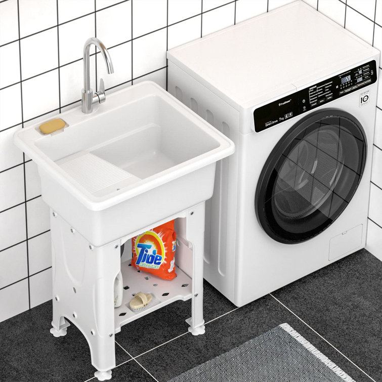 Kieous Gap Freestanding Plastic Laundry Tub With Washboard, W25.4" X